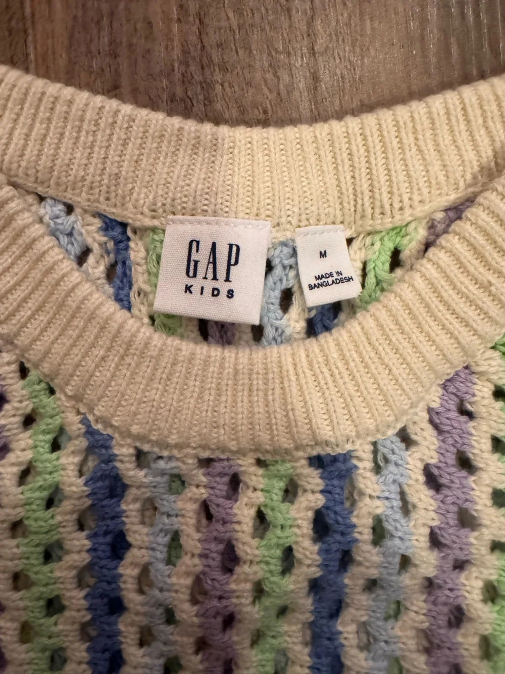 GAP Cream Crochet Tank with Pastel Blue, Green & Lavender Stripes